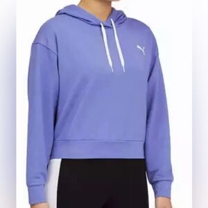 Puma Purple Blue Crop Hoodie Relaxed Fit, Activewear Sporty Size Medium, Boxy